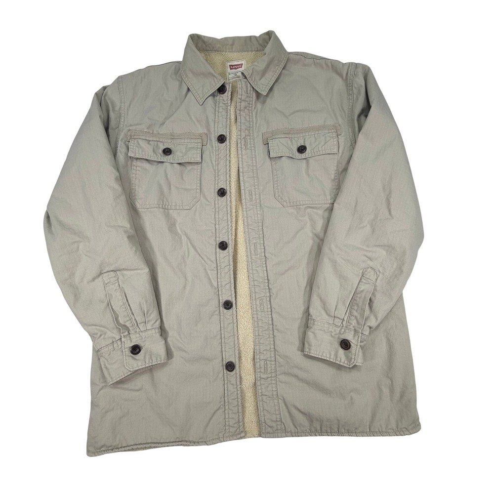 Levi's Sherpa Lined Shacket Mens M Tan Canvas Button Up Shirt Jacket Workwear